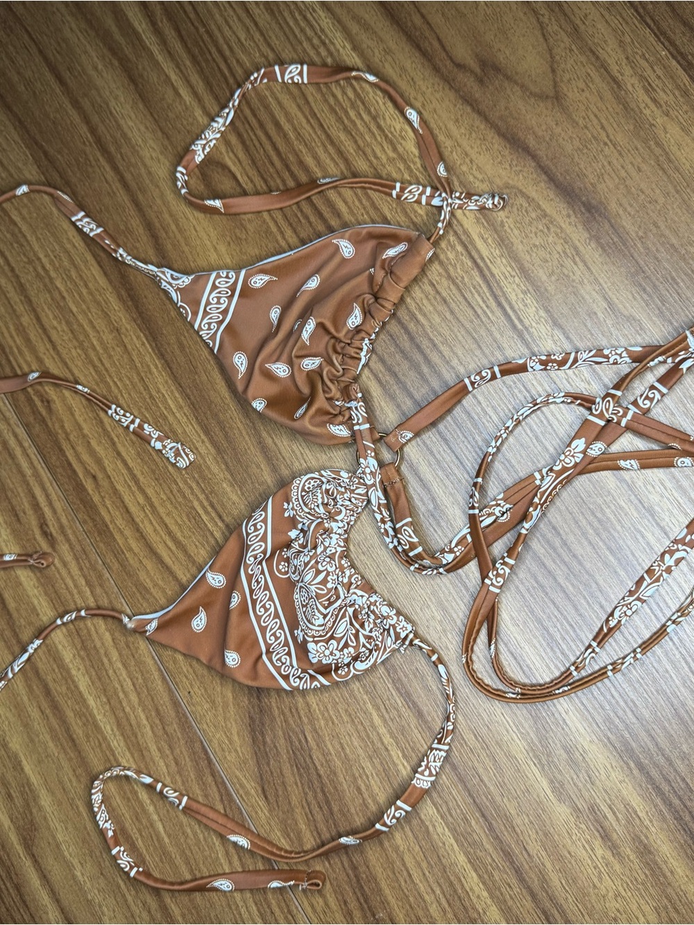Brown Paisley String Bikini Top - Women Swim